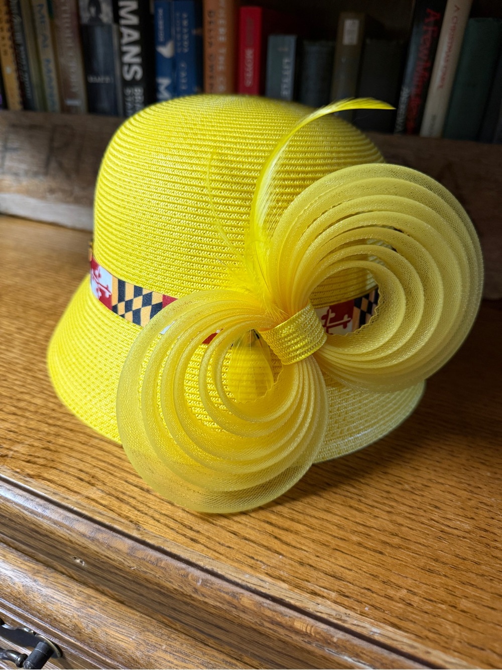 Derby hat with Maryland flag ribbon